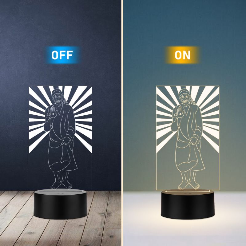 Sai Baba Design Night Lamp with warm white light